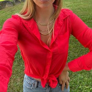 Sheer Long-Sleeved Button Down American Eagle Outfitters Pink XS NWT